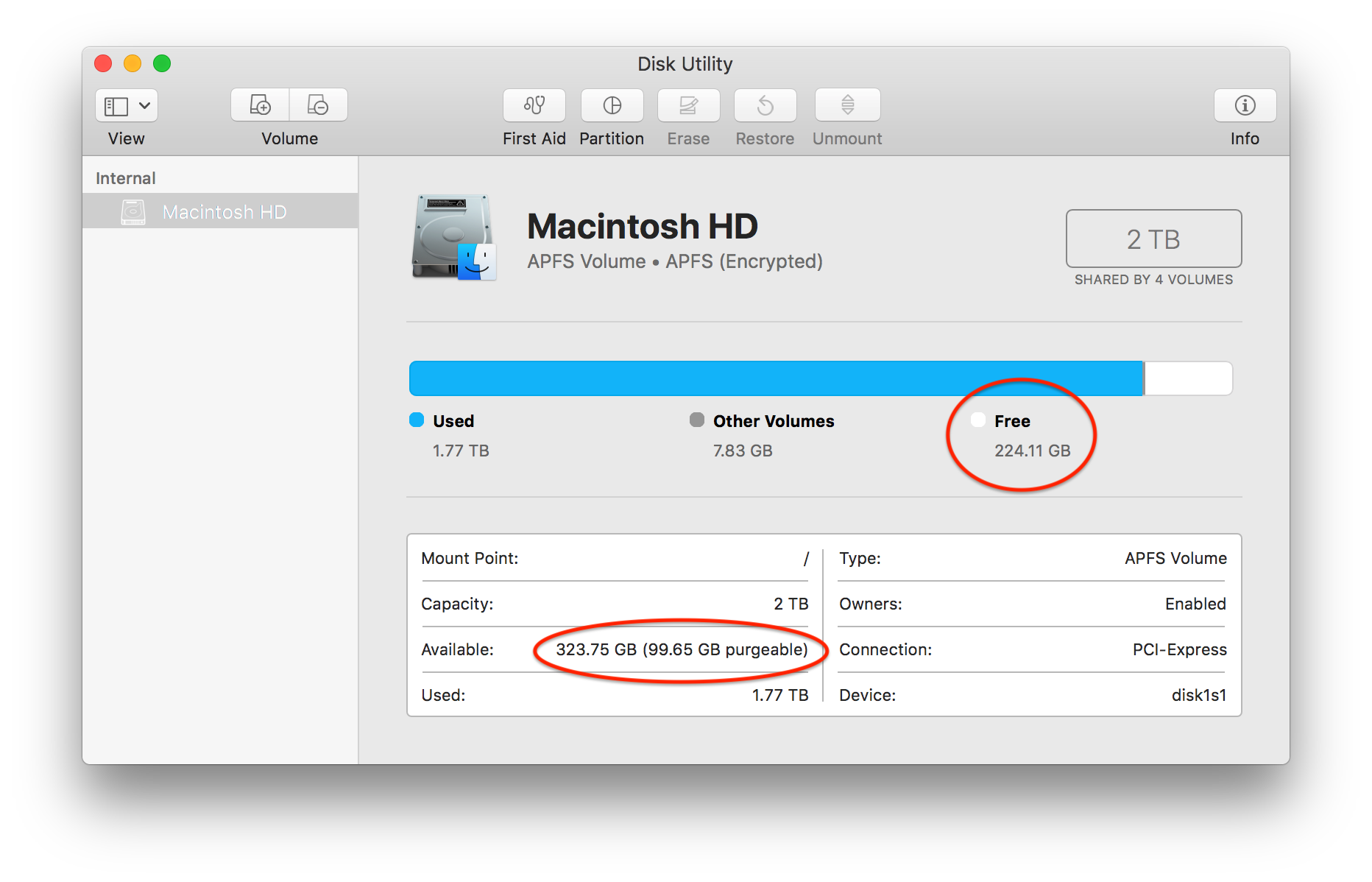 how to check mac hard drive space sierra